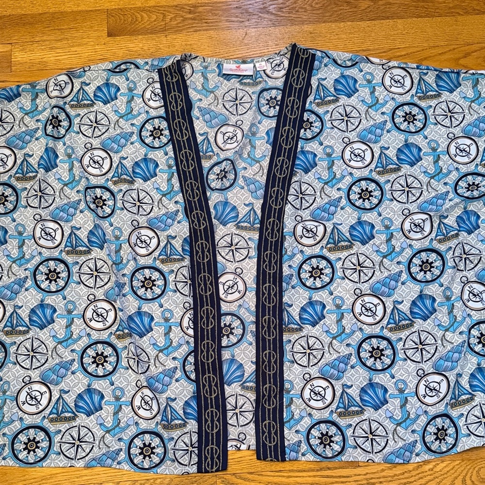 Quacker Factory by Jeanne Bice XL Nautical Patterned Kimono with arm holes